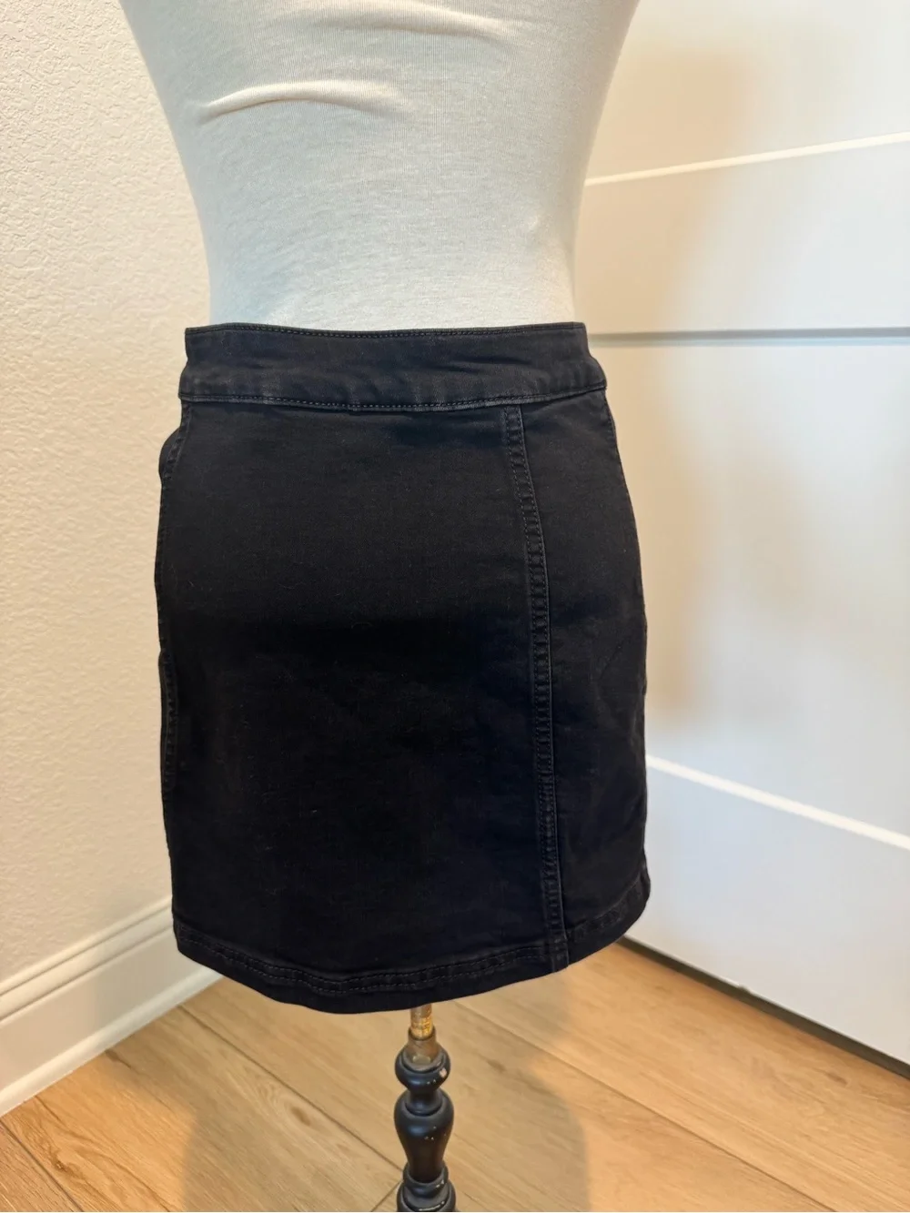 Free People Little Daisy Mini Skirt | Women's Small | Black Cotton Button Front